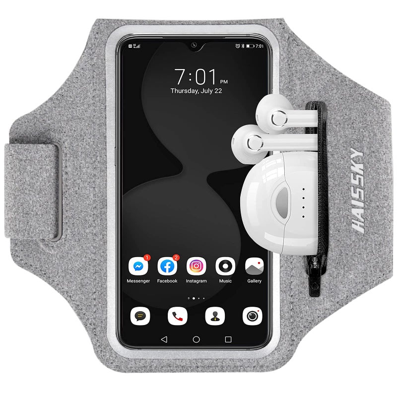 HAISSKY حزام تشغيل مع حقيبة سماعات للأذن - حزام هاتف خلوي لـ iPhone 17 16 15 Pro 14 Plus 13 11 XR، Galaxy S24/S10 مقاوم للماء لحامل الهاتف الرياضي وحقيبة مفاتيح السيارة بسحاب لهاتف 6.7 بوصة - Image 1